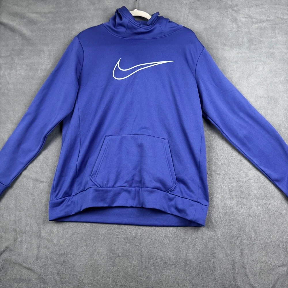 Nike Dri-FIT Hoodie Mens Large Royal Blue Swoosh Just Do It Graphic‎ Sweatshirt